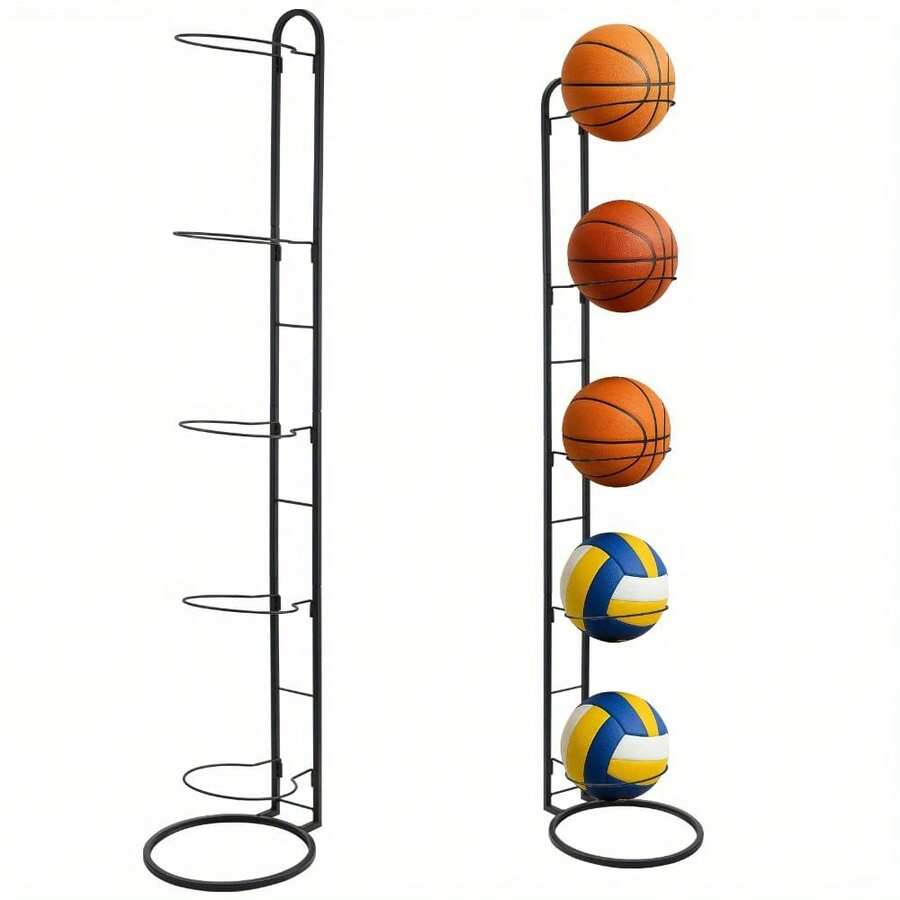 5 Tier Layer Ball Stand Holder For Footballs, Basketballs, Volleyballs, Detachable Ball Storage Rack Metal Ball Organizer Football Holder Stand Basketball Rack Display Stand For Home Gym - Variant - View 1