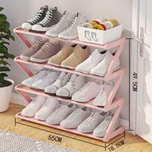 1pc 4-Tier Z-Shaped Shoe Rack, Plastic Freestanding Storage Shelf, Multifunctional Large-Capacity Storage Rack,Easy Assembly Floor Mounted Organizer For Living Room, No-Tool Installation, Stackable Home & Dorm Room Essential,Save Space, Home Organization Shoes And Boots Storage Sundries, Suitable For Corridors, Closets, Living Rooms, Bedrooms