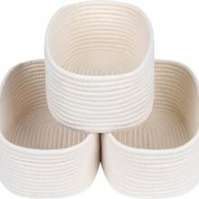 1pc/2pcs/3pcs Handmade Woven Rope Storage Baskets, Oval Shaped Organizer Basket, Suitable For Living Room, Bedroom, Game Room, Small Rope Basket For Trinkets, Snacks, DIY Rope Weaving Basket, Holiday Decor, Gift Baskets, Toy Storage - White - View 1