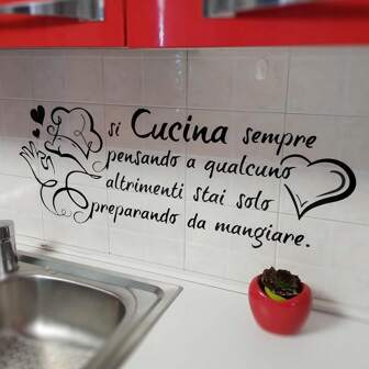1 Set French Italian Kitchen Slogan Quote Wall Stickers,Cook Cooker Family Love Quote Wall Decals,For Restaurant Dinning Room Home Decor