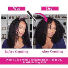 V Part Wig Human Hair Kinky Curly Upgrade U Part Wig For Women Ready To Wear No Leave Out Glueless Wigs 180% Density V Shape Clip In Half Curly Vpart Wig No Glue No Sew In Natural Color - Natural Black - 查看 6