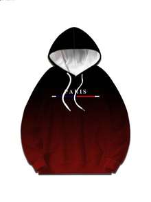 Sudadera con capucha casual de manga larga con cordón, estampado en 3D de degradado rojo y negro de París, para otoño