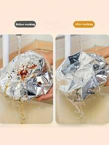 铝箔食品盖，可拉伸隔热盖，用于保持食物新鲜，密封剩余容器、锅碗瓢盆，耐热餐桌保温铝箔盖 - 彩色 - 查看 5