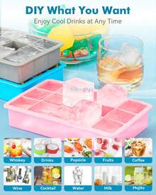 Silicone Ice Cube Trays For Freezer Set Of 2- Square Ice Cubes Mold-Easy Release Silicone Old Fashioned Ice Cube Tray-Mini Fridge Rubber Ice Cube Tray For Whiskey Cocktail Coffee Soup,7796313 - Hot Pink - View 1