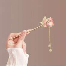 1 Stück Kirschblüten Haarkamm, Vintage Blumen Haaraccessoire für Frauen, elegante Hanfu Haarspange, quastenbesetzter Cheongsam Haarclip