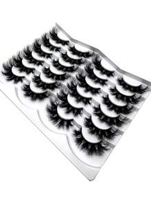 New 12 Pairs 3D Faux Mink Lashes Natural Thick Dramatic Fluffy Extended Eyelashes Wispy Lashes Natural Look 3D False Eyelashes D Curl Russian Strip Lashes Full False Eyelashes Travel Essentials Makeup Tools - Black - View 5