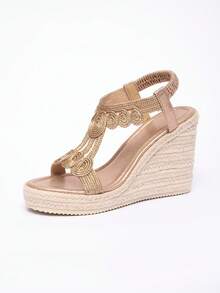 Platform Thick Bottom Waterproof Rope Roman Sandals - Champagne - View 7