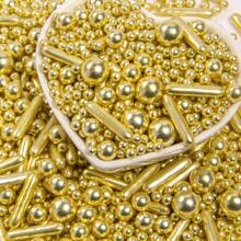 75g/2.6oz Faux Golden Sugar Beads, Baking Cake Decorations, Assorted Shapes & Sizes, Suitable For Cakes, Candies, Cupcakes, Ice Creams, Cookies, Suitable For Festive Celebrations, Birthday Party Cakes,Christma,Back To School