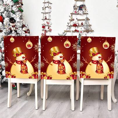 4pcs/6pcs/280pcs Christmas Chair Covers, Vintage Gold Christmas Snowman Design Chair Slipcovers, Christmas Party Decorations, Indoor & Outdoor Christmas Chair Covers, Christmas Party Supplies, Suitable For Christmas Family Gatherings, Holiday Party Atmosphere Decoration, Gift Giving, Restaurant Theme Decoration Sets, Linen Chair Covers For Home Decor, Dirt-Resistant And Anti-Fouling Chair Covers, Holiday Decor Dining Chair Covers