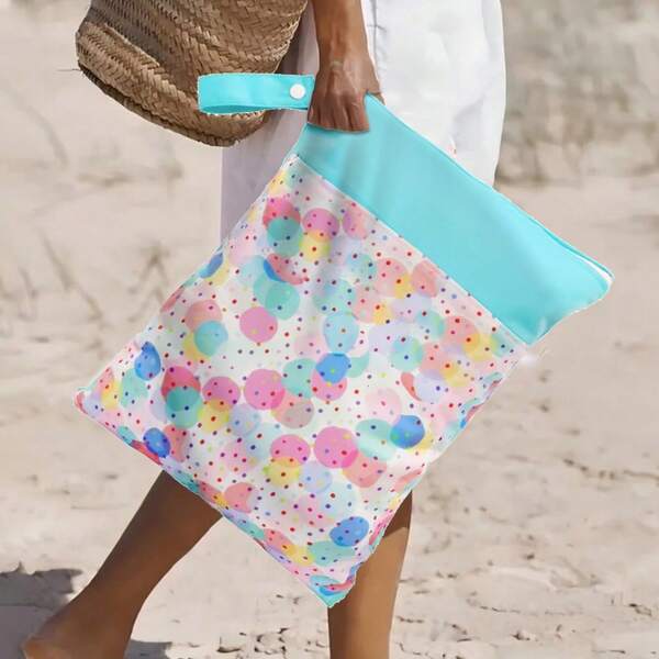 1 pieza/Bolsa de doble uso húmedo/seco con bolsillos con doble cremallera - Impermeable y reutilizable, con dos bolsillos con cremallera, apto para viajes, playa, piscina, guardería, usado para almacenar productos de bebé sucios. Bolsa de gimnasio de yoga, utilizada para guardar trajes de baño o ropa húmeda