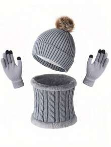 Set de 3 piezas de guantes forrados de lana tejida, gorro y bufanda, perfectos para el clima frío. Accesorios de invierno, regalos de San Valentín, verano, playa - Multicolor - Ver 10