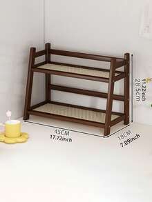 1pc Creative Rattan Double-Layer Desktop Shelf, Simple Bookshelf, Kitchen Water Cup And Tea Cup Rack, Desktop Storage And Organization Rack, Double-Layer Multi-Functional Storage Rack For Organization, Coffee, Snacks, Water Cup Storage Rack, Figure-Making Placement And Organization Rack - Multicolor - View 12