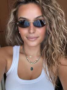 1 pieza Gafas de montura pequeña ovalada vintage negra sin marco, accesorio de moda de verano, complemento del estilo callejero