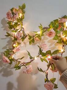 1 pieza Guirnalda de flores artificiales, guirnalda de flores artificiales de plástico modernas, 2M/78.47In, 20 luces LED de hadas, para decoración de fiestas, dormitorio, regalo, regalos de cumpleaños y graduación, decoración del hogar.