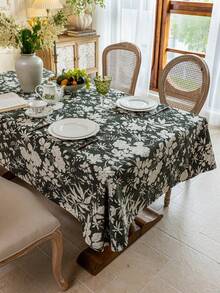 1 件美式乡村复古风格桌布，绿色花卉提花设计，长方形餐桌、茶几、电视柜罩，适合节日、派对、婚礼、家居和宿舍装饰 - 墨綠色 - 查看 2