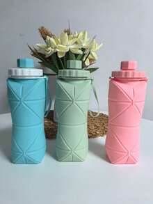 1pc Pink/Green/Blue Silicone Collapsible Water Bottle, Silicone Foldable Travel Water Bottles, Easy-Carry Design & Compact Size, For Outdoor Activities, Sports, Exercise, 20oz Water Glass Water Bottle - Multicolor - View 15