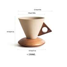 CEEFU Pottery Coffee And Tea Cup With Wood Saucer, Best For Latte, Cappuccino, Tea Or Espresso