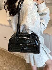 Korean Niche Design Sense Shoulder Bag, Boston Bowling Tote, Large Capacity With Multiple Pockets, No Pendant Included