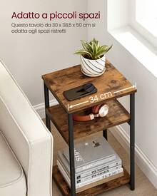 Tavolino da Divano, Tavolino a 3 Livelli, Comodino con Struttura in Acciaio, per Soggiorno, Camera da Letto, Studio, Marrone Vintage e Nero Inchiostro - Castano - Visualizzare 6