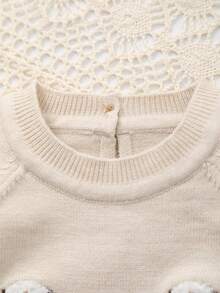 Baby Girl Raglan Sleeve Bodysuit With 3D Sheep Decor - Beige - View 2