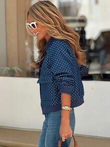 Fashionable Polka Dot Print Casual Jacket, Long Sleeve Lightweight Short Outerwear