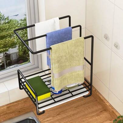 رف منشفة قابل للتركيب على الحائط من القماش الماص للمطبخ والحمام، منظم تخزين بدون حاجة لحفر