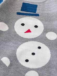 Young Boy Cute Snowman Knitted Pullover Sweater, Suitable For Casual Wear In Spring, Autumn And Winter - Grey - View 4