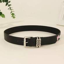 1条新款十字花纹朋克扣休闲男士皮带，青年街头时尚真皮腰带，秋季、万圣节秋冬配饰，适合青少年、青年、男士，休闲、户外、运动、度假、毕业礼物、生日、日常穿着 - 黑色 - 查看 3