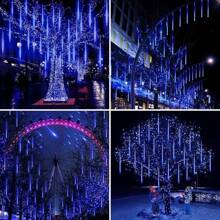 1 Set mit 8 Röhren Meteor Lichterkette, Straßendekoration LED Meteor Lichterkette, Garten, Hof, Baum, Dachrinne, Festivalparty Dekoration hängende Eiszapfen Lichter Weihnachtsbaum, Hof, Haus Dekoration für Weihnachten, Halloween und Thanksgiving Außenbeleuchtung