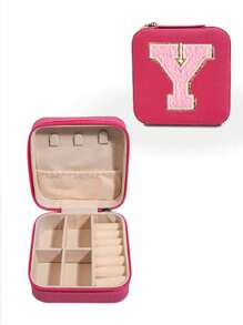 1 Portable Travel Jewelry Storage Box, Summer Portable Mini Travel Box With Mirror, Rose Red Custom Pink Letter Travel Jewelry Box, Small Travel Waterproof Jewelry Storage Box, Portable Jewelry Display Box, Large-Capacity Jewelry Display Box, Mini Double-Layer Ring Box Storage Box, Gift Box, Jewelry Storage Box, Accessory Storage Bagr, Zipper Seal, Suitable For Earrings, Necklaces, Rings Bracelets, Lipsticks, Etc