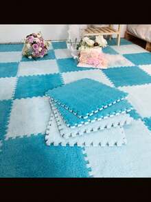 6/12 Stücke EVA Teppiche, warme und atmosphärische Patchwork-Matten, warme Teppiche für die Bettkante, weich und rutschfest, einfach zu installieren, Heimdekoration, 11.8x11.8 Inch Krabbelmatte, dicke Plüsch-Patchwork-Matte, stoßabsorbierend und schalldämmend Haustier-Ruhematte, Wohnzimmer-Dekoration, Teppich-DIY-Quadrat-Patchwork-Matte, abnehmbare Nähte, beliebig zuschneidbar - Verschiedenfarbig - Übersicht 7
