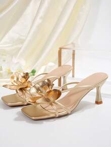 Sandal cao gót hở mũi bằng da PU màu trơn, kiểu dáng thanh lịch, thời trang, thích hợp cho nữ công sở, đi làm, hẹn hò, du lịch, mua sắm, dự tiệc, đám cưới, văn phòng, mùa hè. - Vàng - Xem 7