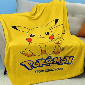 pokemon 1 pieza Manta suave de pokemon pikachu, manta de felpa con estampado digital, edredón de aire acondicionado, manta para siesta de oficina, coletero vintage casual de dibujos animados para vacaciones - Poliéster suave y con calor Perfecto para acampar, sofa o viajar