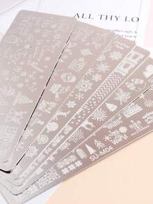 1/2/3/4/6 件套冬季圣诞美甲模板，含美甲印章、刮刀、圣诞雪花、驯鹿、圣诞树、时钟、雪人图案美甲模板、冬季美甲烫印板设计 DIY 美甲工具 - 銀色 - 查看 8