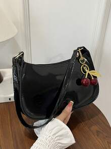 Bolso de hombro con cremallera de unicolor y minimalista, bolso en forma de media luna de moda, bolso de hombro con cremallera, billetera de unicolor de piel sintética, bolso de embrague de - Negro 4 - Ver 11