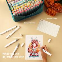 6/24/48/60/88/100/168色酒精马克笔，细头和粗头双头永久性艺术家马克笔，素描马克笔，适用于成人涂色书、插图高光和下划线 - 168色 - 查看 7