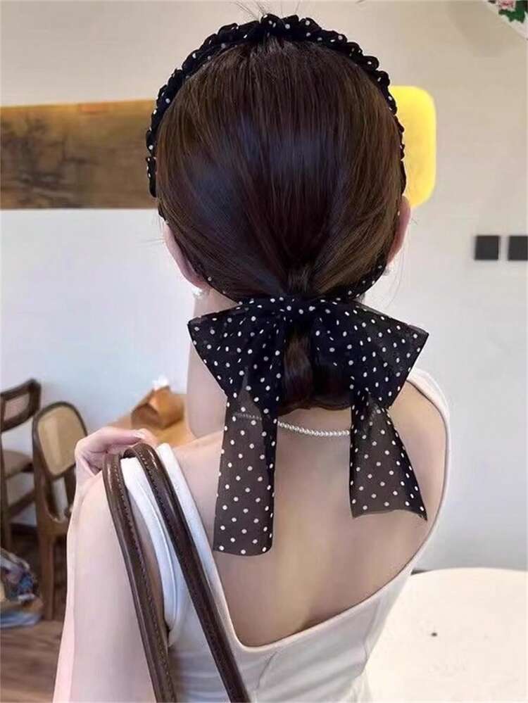 1 pieza/2 piezas/3 piezas Diadema con lazo de lunares elegante de primavera/verano, Scrunchie para cola de caballo, Accesorio para el cabello, Adecuado para vestidos, atuendos diarios, estilo bohemio chic, Diadema para el cabello para mujer - Multicolor - Añade 3