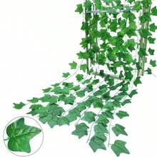 1/12pcs 2M Artificial Green Ivy Leaves Vines, Suitable For Indoor Decoration, Outdoor Garden Decor, Air Conditioner Cover, Party Decoration, Etc.