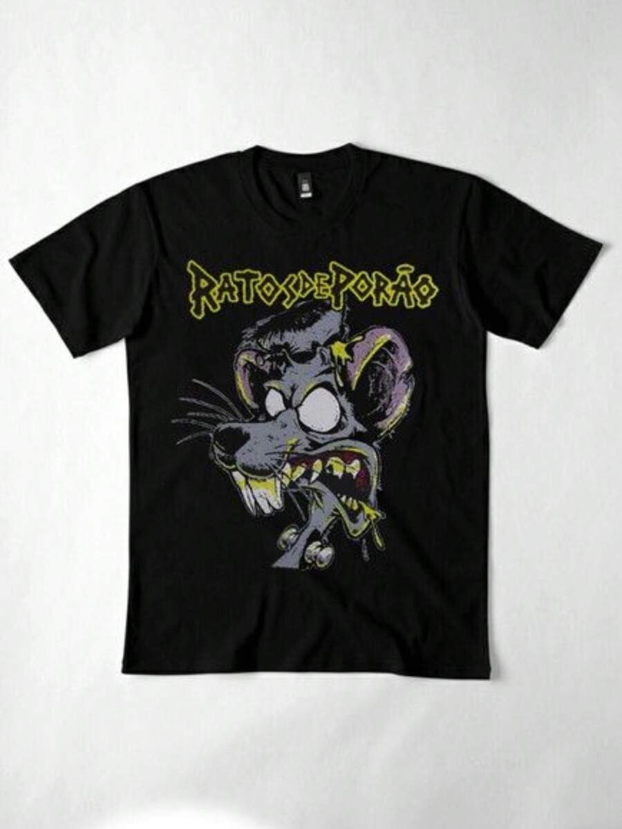 Ratos De Porão Rock T-Shirt Unisex Men Women 100% Cotton Premium Top Streetwear New Release Immediate Shipping Various Colors!! Plus Size - 黑色 - 查看 1
