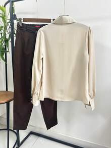 Women's White Shirt With Puff Sleeves JEMMY MODA - bege claro - 查看 3