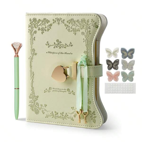 Diary With Lock And Key 360 Gold Edged Pages Journal Book B6 Secret Refillable Diary Notebook With Pen And Butterfly For Women