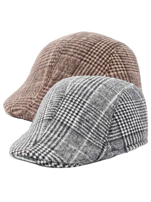 2pcs Men's Hat Set, Striped Plaid Patchwork Beret Vintage British Style Casual Fashion Versatile Newsboy Cap, Suitable For Outdoor Sports, Commuting, Shopping, Vacation, Unisex, Autumn