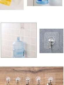 10 个粘性挂钩，强力粘墙钩，无损坏，无需钻孔，透明挂钩，适用于厨房 - 彩色 - 查看 4