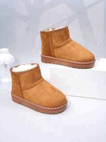 Autumn/Winter New Kids Snow Boots, Mid-Large Children Flat Shoes, Plush Thick Sole Boys Warm Boots, Toddler Short Booties