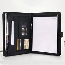 FELIN Carpeta Portafolio Profesional, Carpeta de Documentos, Carpeta Organizadora con Calculadora y Almohadilla de Escritura, para Carpetas de Presentación, Tarjetas de Visita,Oficina Trabajo Uso Escola. - Negro - Ver 1