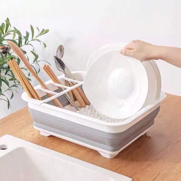 Large-Capacity Foldable Drainage Dish Rack / With Multi-Compartment Cutlery Holder / Durable Kitchen Countertop Storage Box - Multifunctional Plate Storage Rack, Perfect For Stainless Steel Tableware And Plates, Kitchen Counter Dish Drainer