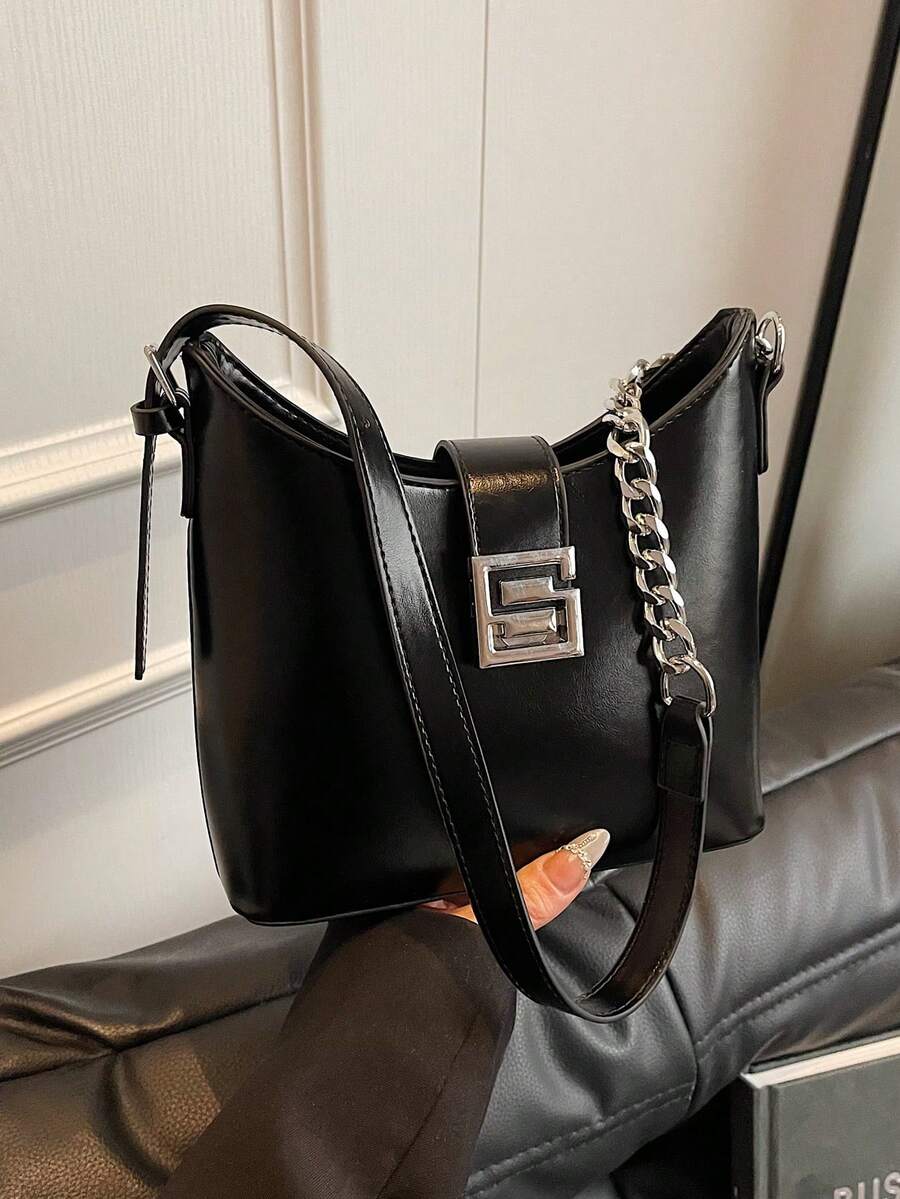 全新设计复古简约百搭大容量女士户外休闲腋下单肩包，优雅简约个性，适合通勤、办公、约会、日常、逛街、下午茶 - 黑色 - 查看 1