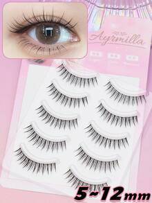 AYRMILLA 5对装自然假睫毛，蓬松柔软，3D水貂毛材质，纤长顺滑，适合日常工作和会议佩戴，自然舒适，手工制作，打造持久自然妆效，浓密纤长，条状假睫毛 - 自然纖長款 - 查看 2