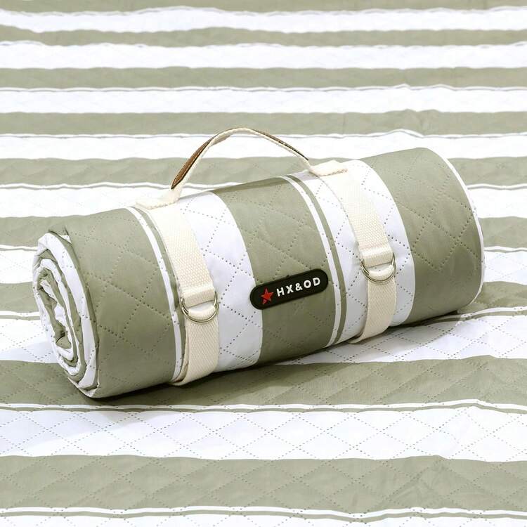 Manta de picnic para exteriores, extragrande, 80 x 80 pulgadas, impermeable, plegable, portátil, con correa de transporte, para tapete de playa - Verde y blanco (Green&white) - Añade 1