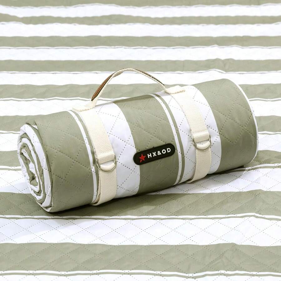 Manta de picnic para exteriores, extragrande, 80 x 80 pulgadas, impermeable, plegable, portátil, con correa de transporte, para tapete de playa - Verde y blanco (Green&white) - Ver 1